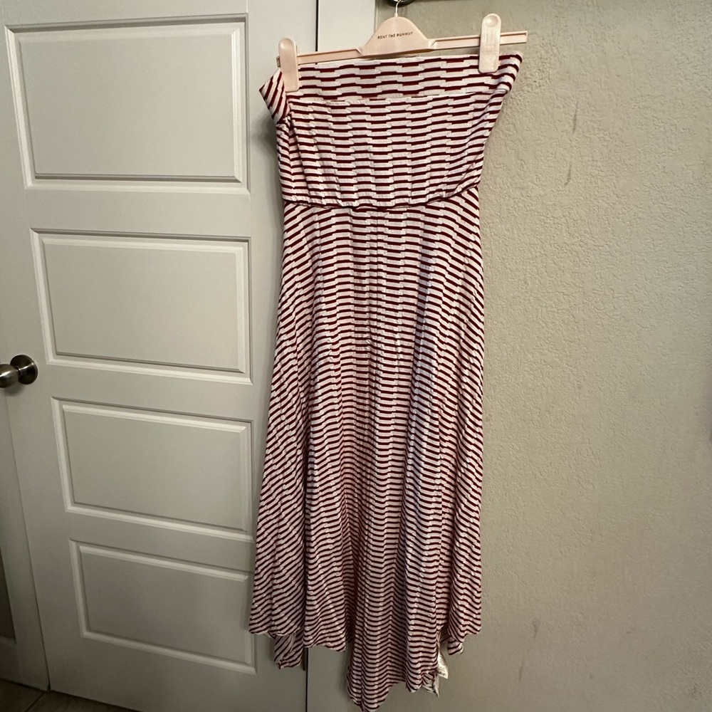 Maeve Strapless Red and White Dress from Anthropologie.